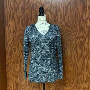 Faded Glory Knit Sweater Women’s Medium 8-10 Black Gray V-Neck Lightweight